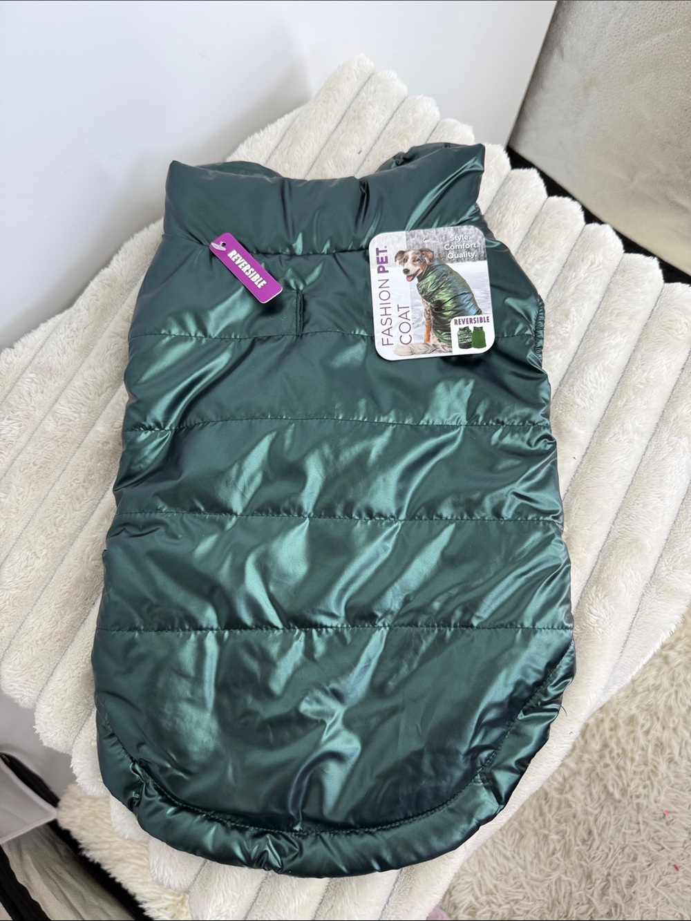 Reversible Fashion Pet Coat - Forest Green size medium nwt